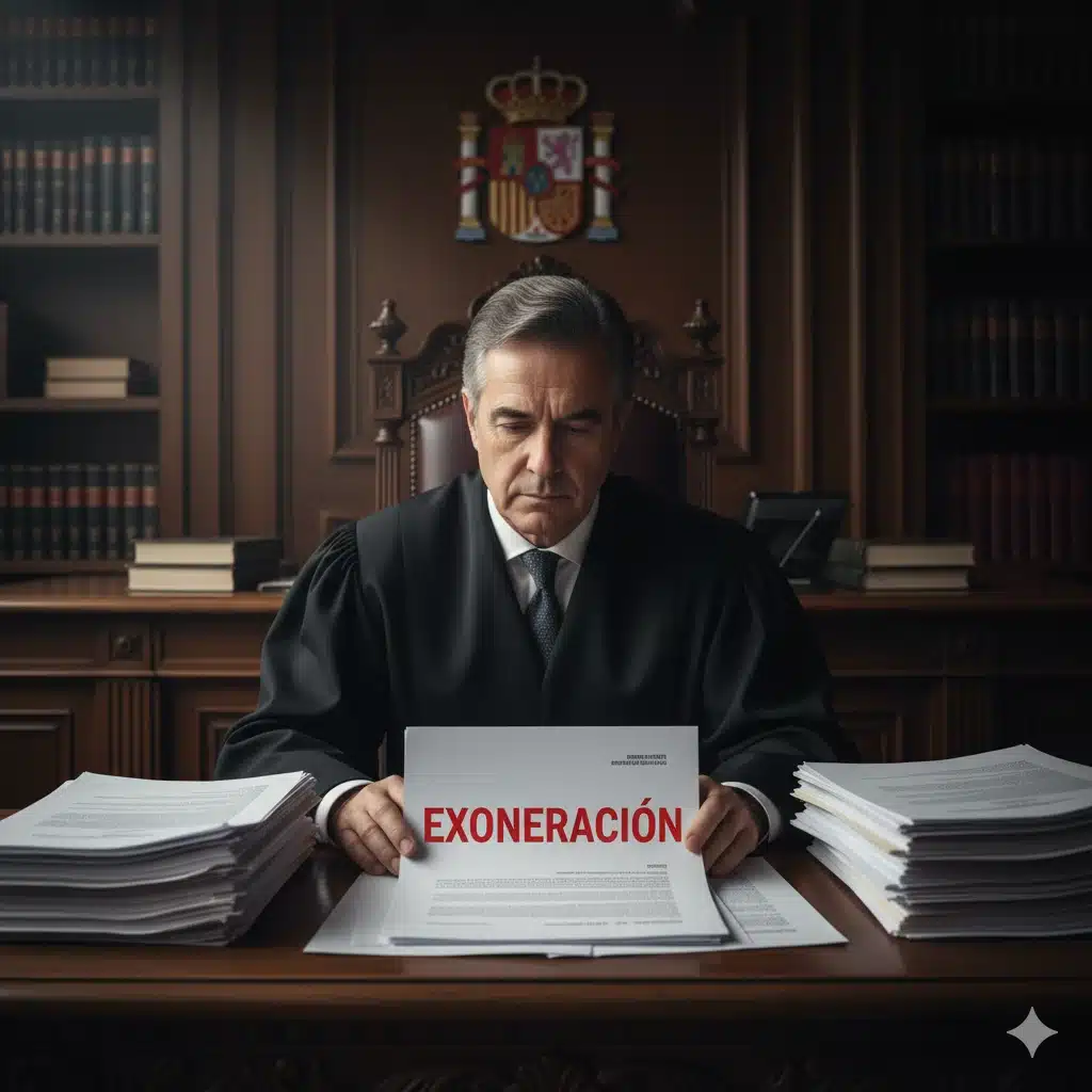 Juez firmando la resolución de exoneración de deudas en la L