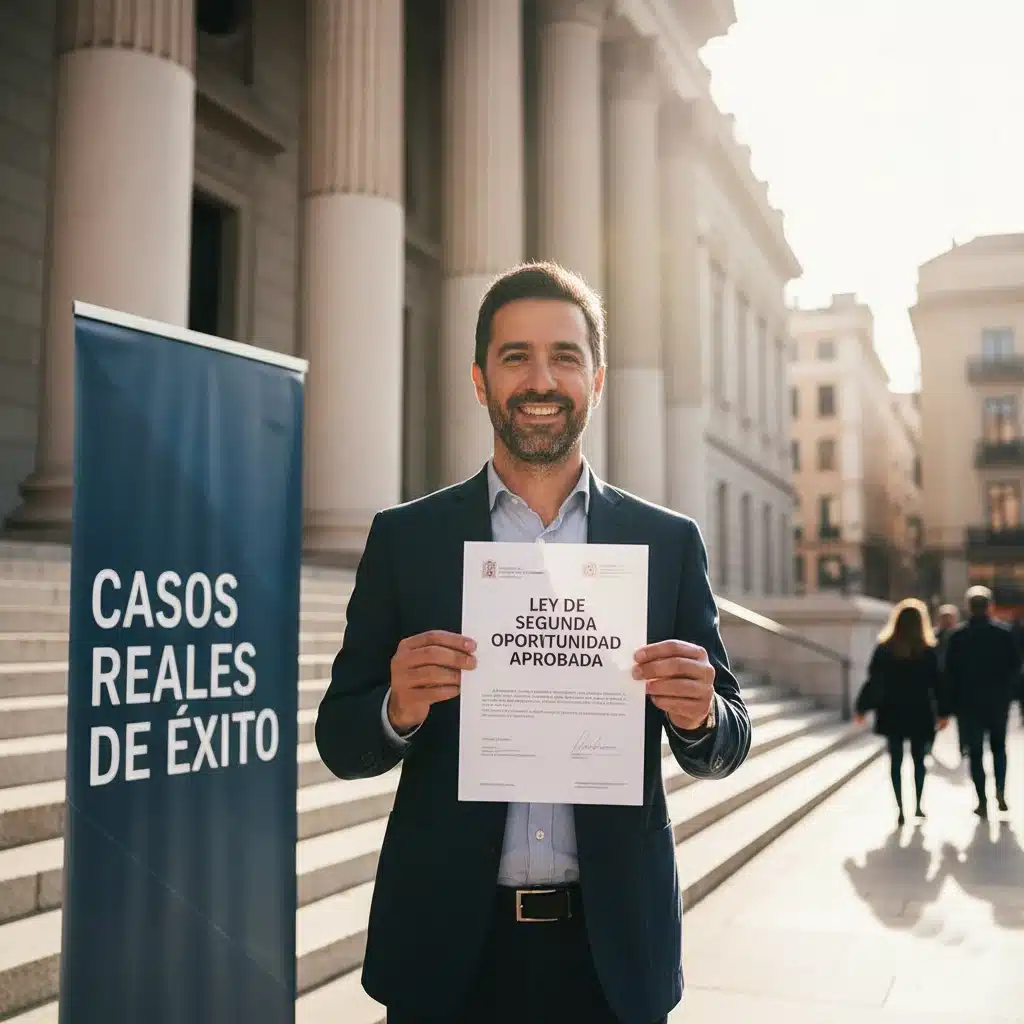 Hombre frente al juzgado sosteniendo documento 'Ley de Segun