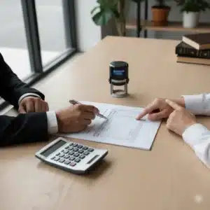 Pasillo del Juzgado de lo Mercantil con expediente de exoneración de deudas en 25 días